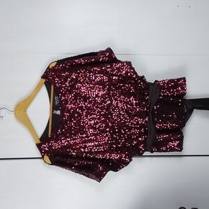 Xscape Dark Pink Fully Sequined Bright Sparkle bling metallic top Party Sz.8